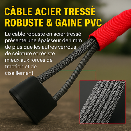 Bloccasterzo e cintura di sicurezza per auto – Cavo in acciaio rinforzato + 3 chiavi – Sicurezza per SUV, camion, auto