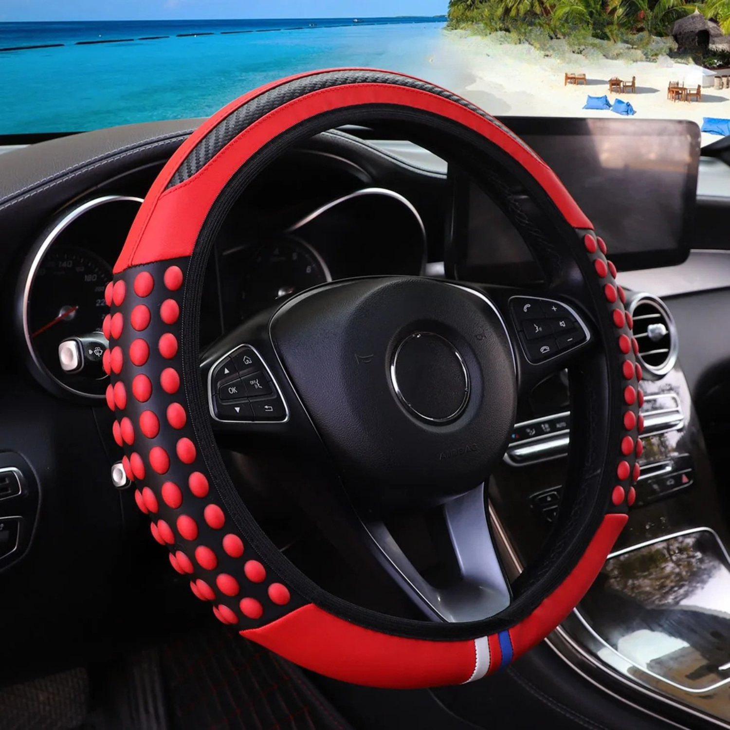 Coprivolante in silicone antiscivolo e massaggiante | Stile fibra di carbonio, senza anello rigido