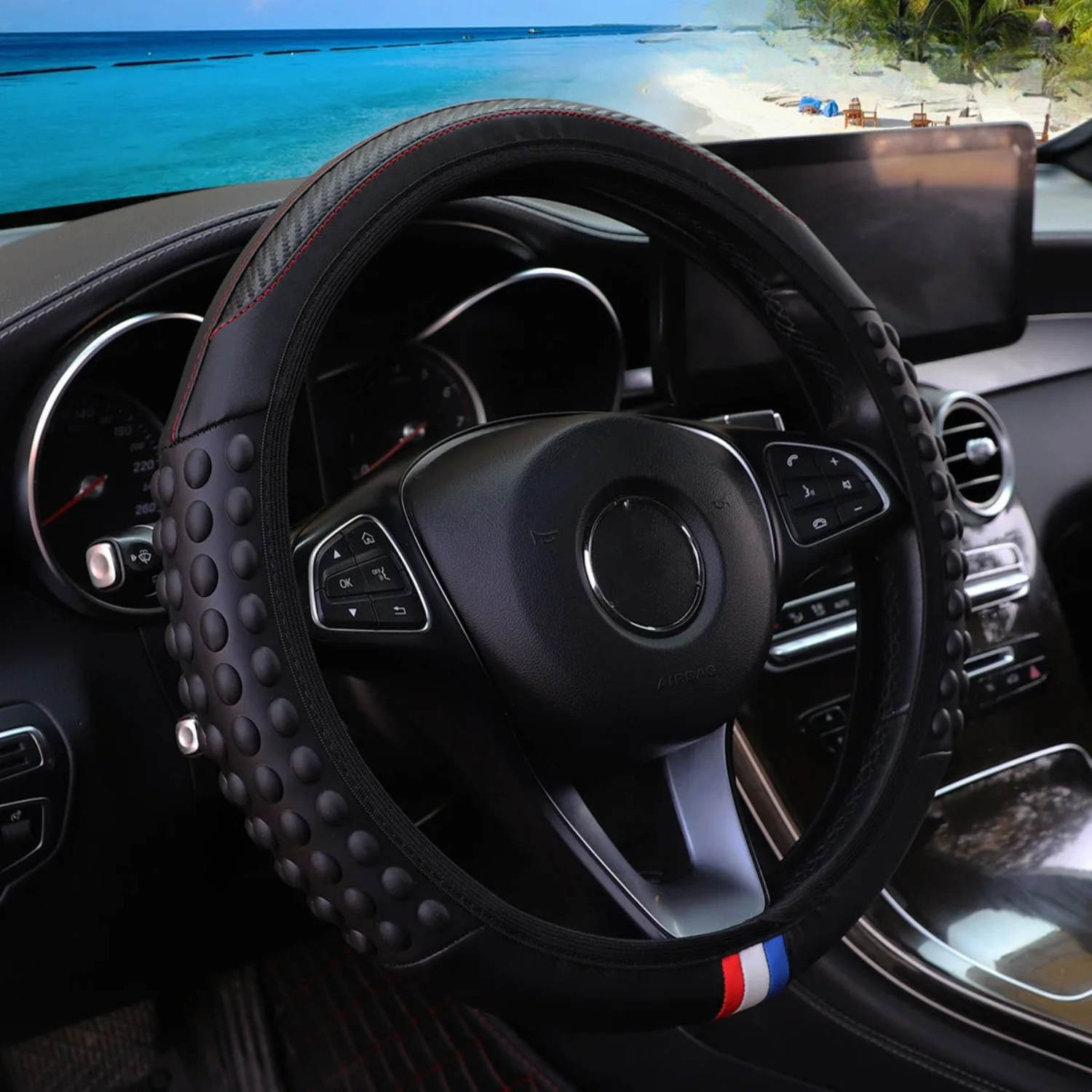 Coprivolante in silicone antiscivolo e massaggiante | Stile fibra di carbonio, senza anello rigido