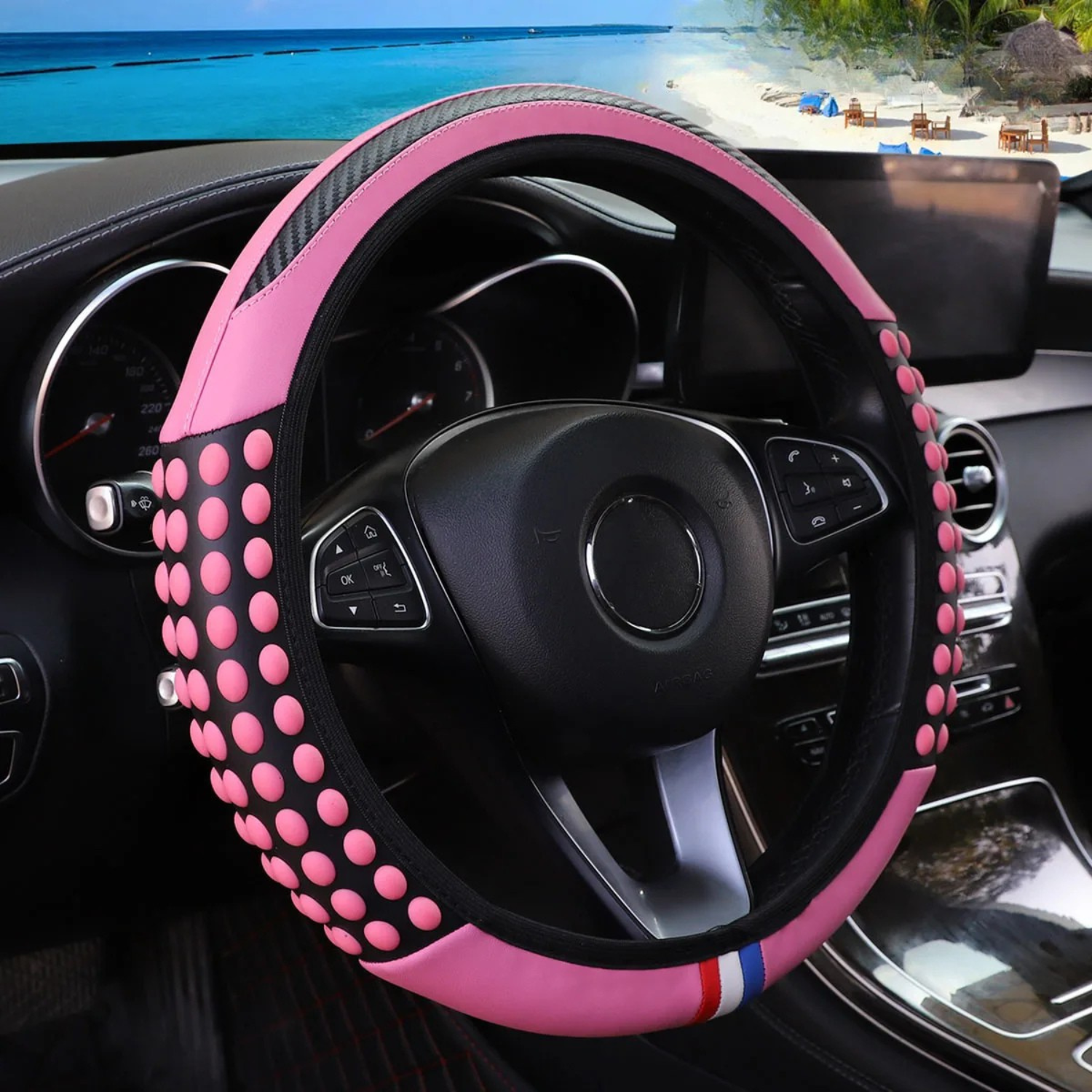 Coprivolante in silicone antiscivolo e massaggiante | Stile fibra di carbonio, senza anello rigido