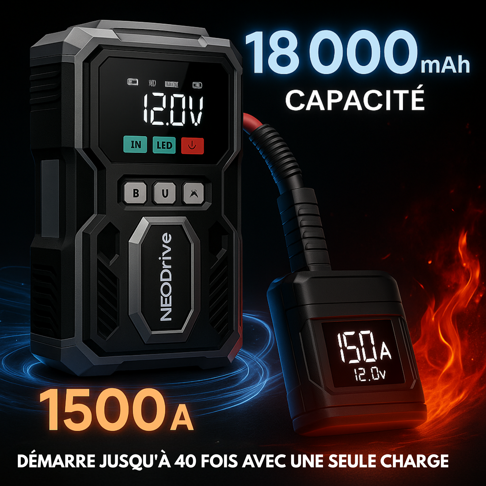 Avviatore di emergenza per auto: booster di batteria e compressore per auto, potente e portatile