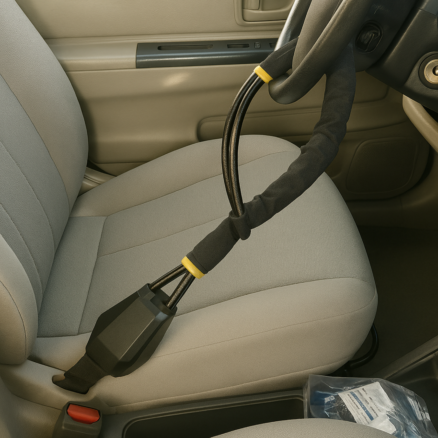 Bloccasterzo e cintura di sicurezza per auto – Cavo in acciaio rinforzato + 3 chiavi – Sicurezza per SUV, camion, auto