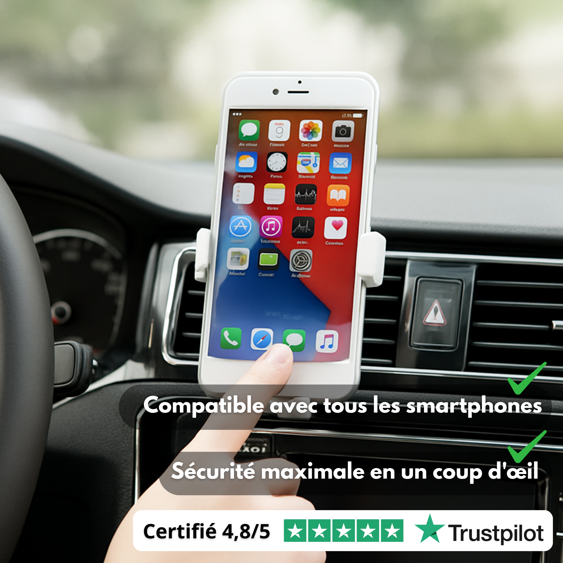 Supporto universale per telefono da auto per bocchetta dell'aria: supporto stabile e utilizzo intuitivo