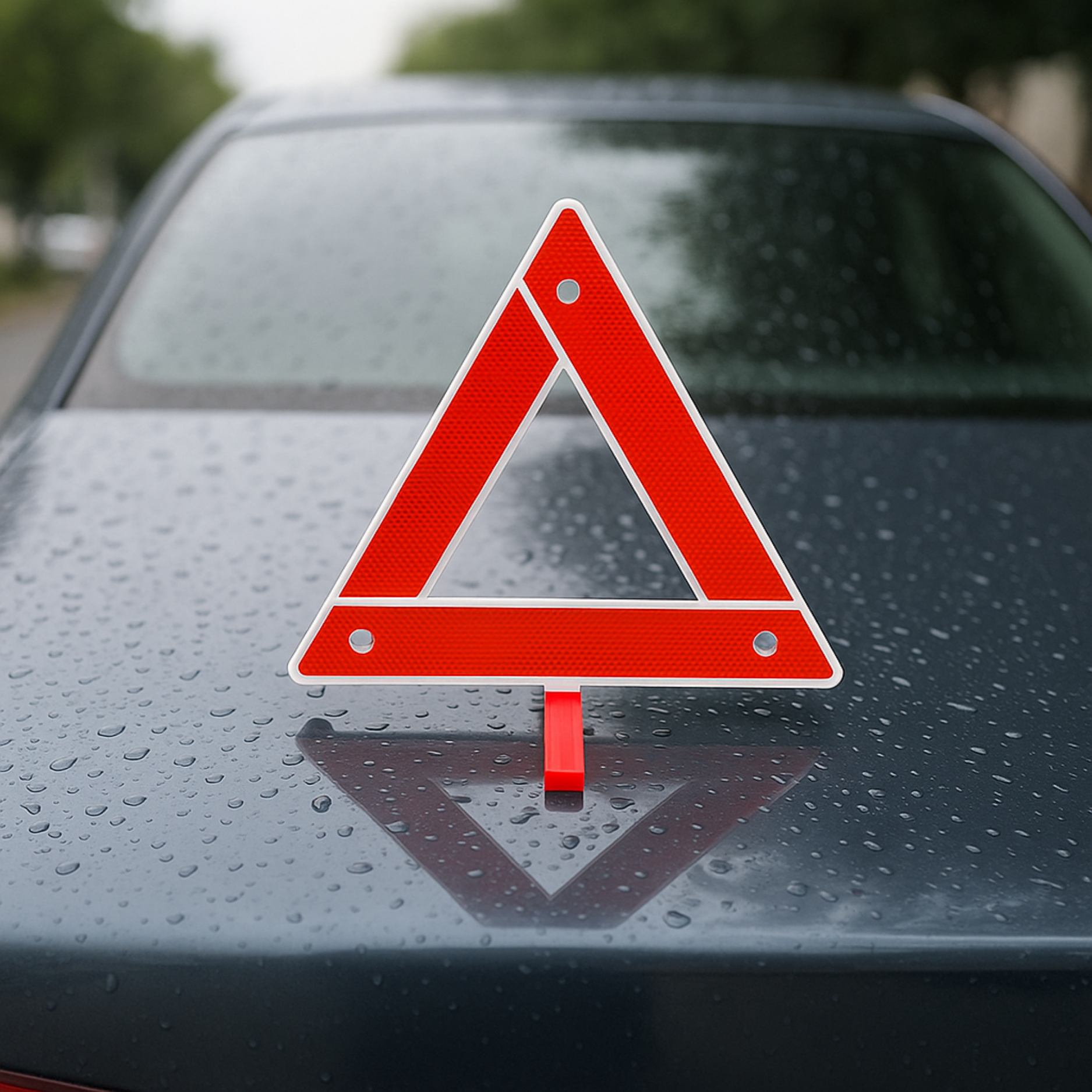 Segnale di emergenza riflettente per auto – Triangolare, pieghevole, 30x30 cm