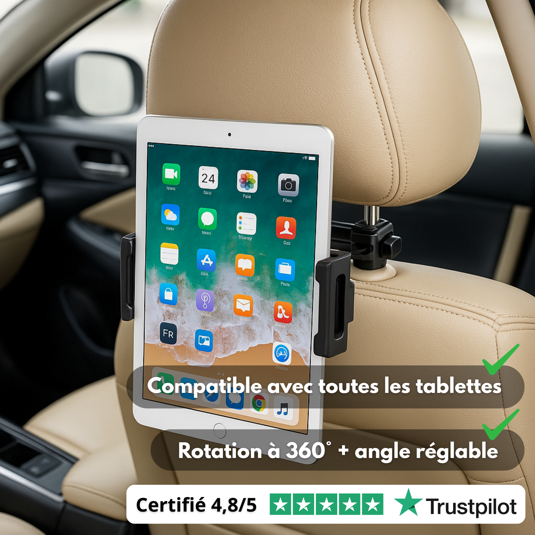 Supporto universale per auto per tablet e smartphone – Poggiatesta regolabile