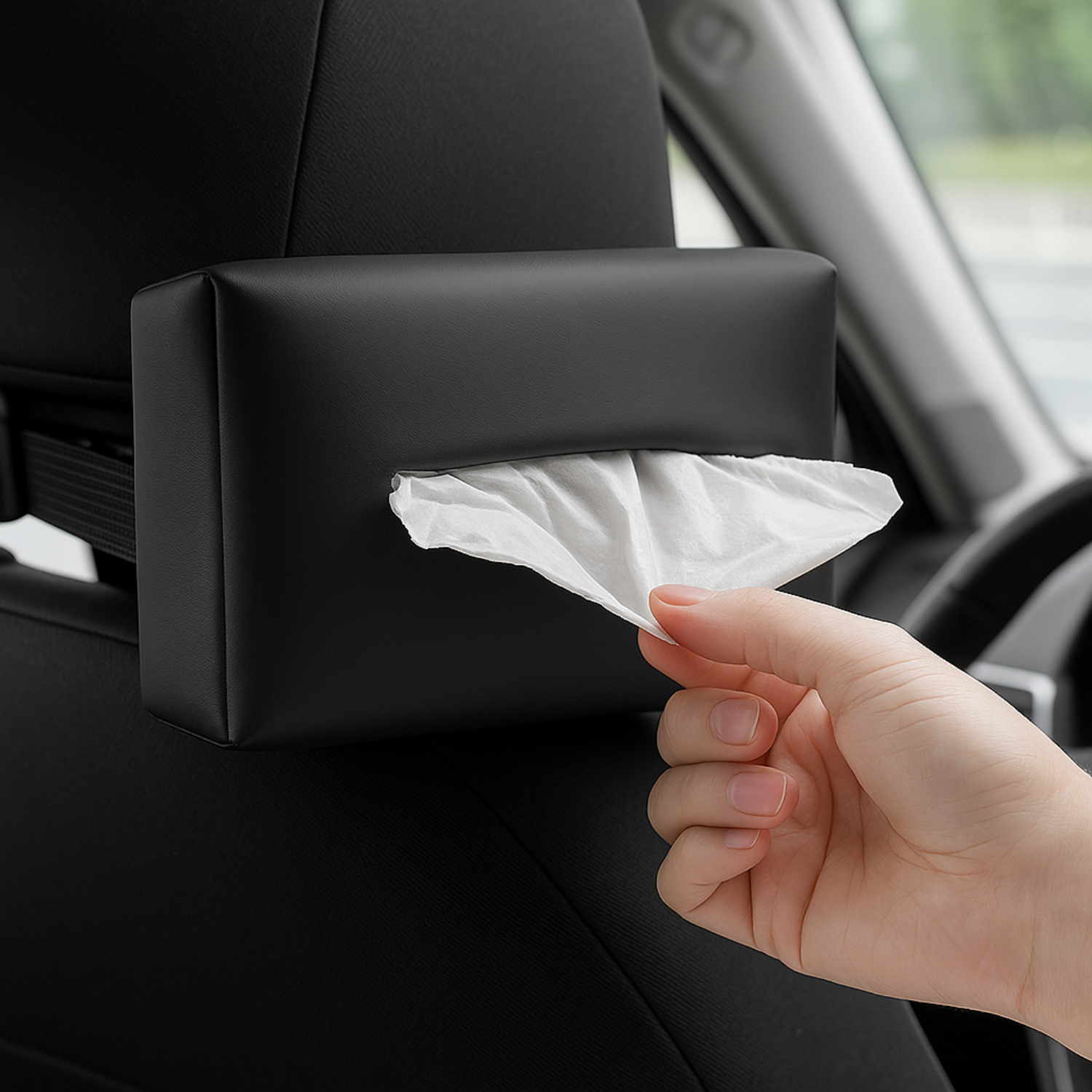 Portafazzoletti in pelle per auto – Supporto universale per visiera parasole, sedile e bracciolo