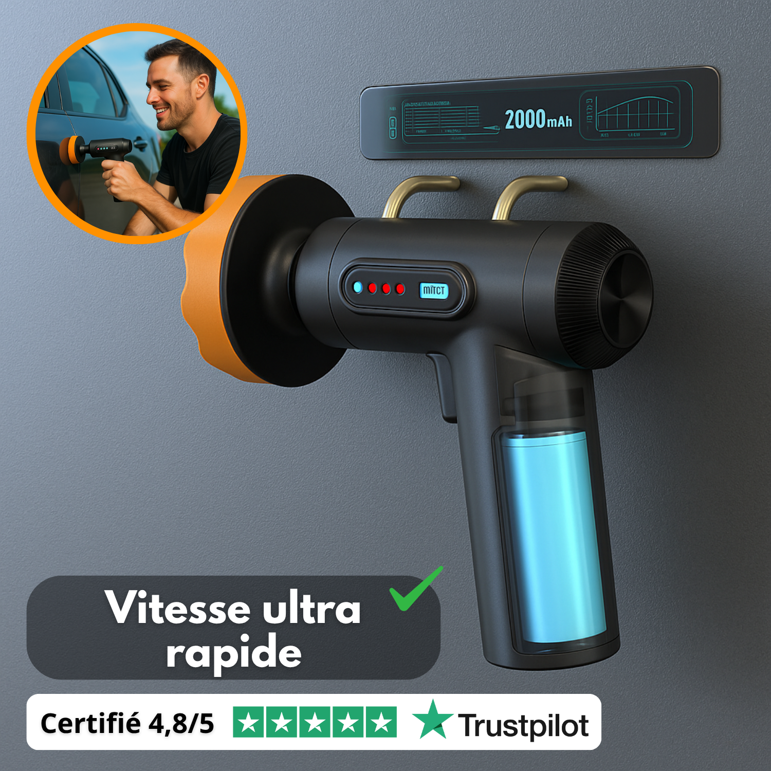 Lucidatrice per auto senza fili da 84 W | Macchina per lucidatura e ceratura multisuperficie | 20.000 giri/min | Batteria da 2000 mAh | Accessori inclusi