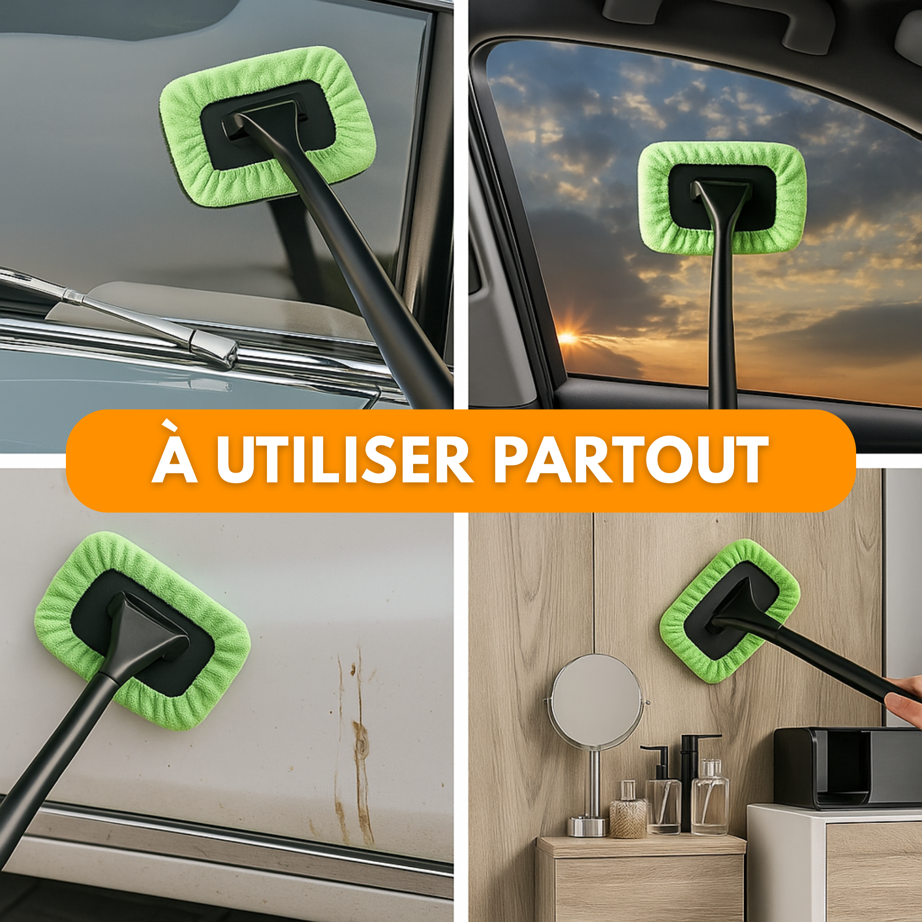 Spazzola per la pulizia del parabrezza dell'auto - Microfibra e manico lungo