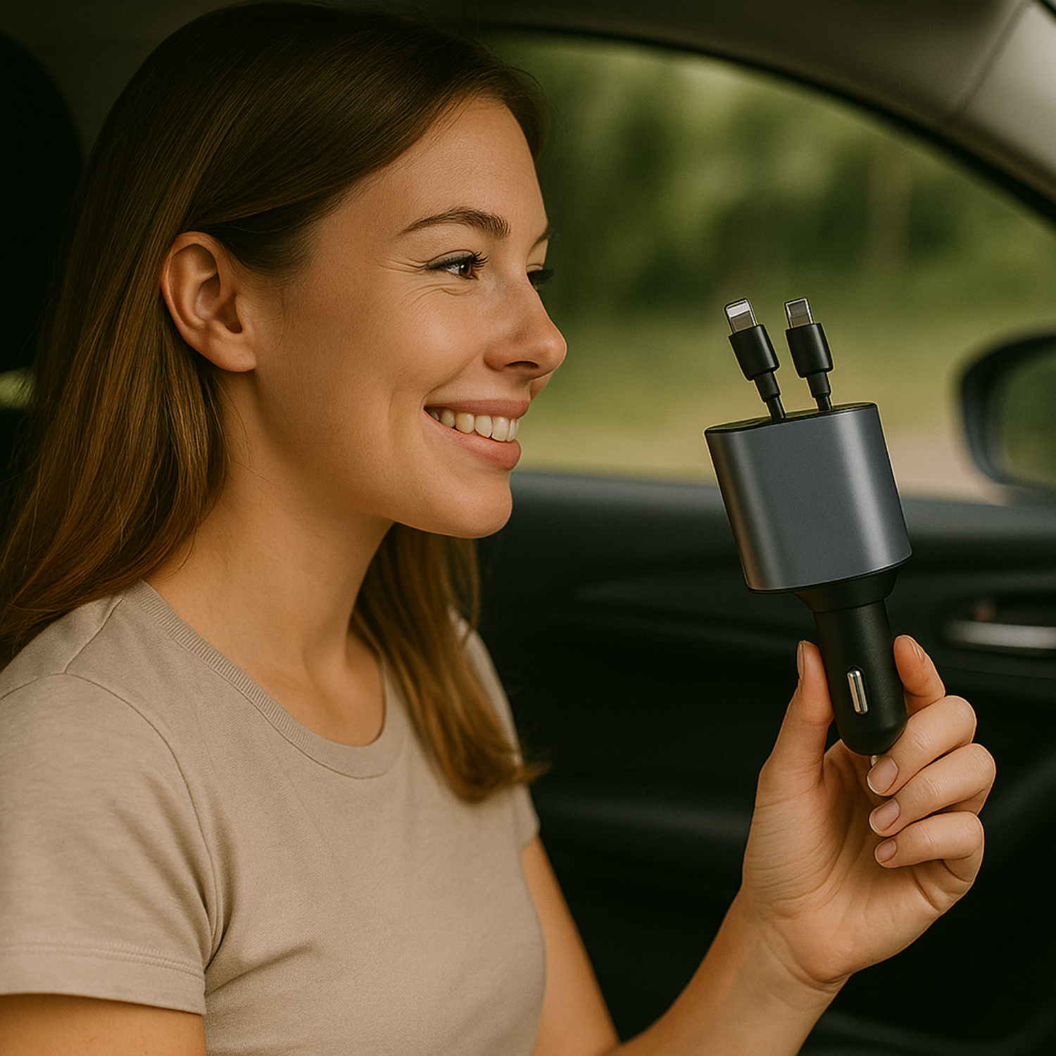 Caricabatterie da auto retrattile 4 in 1 con schermo LED – Compatibile con tutti i telefoni dal 2010