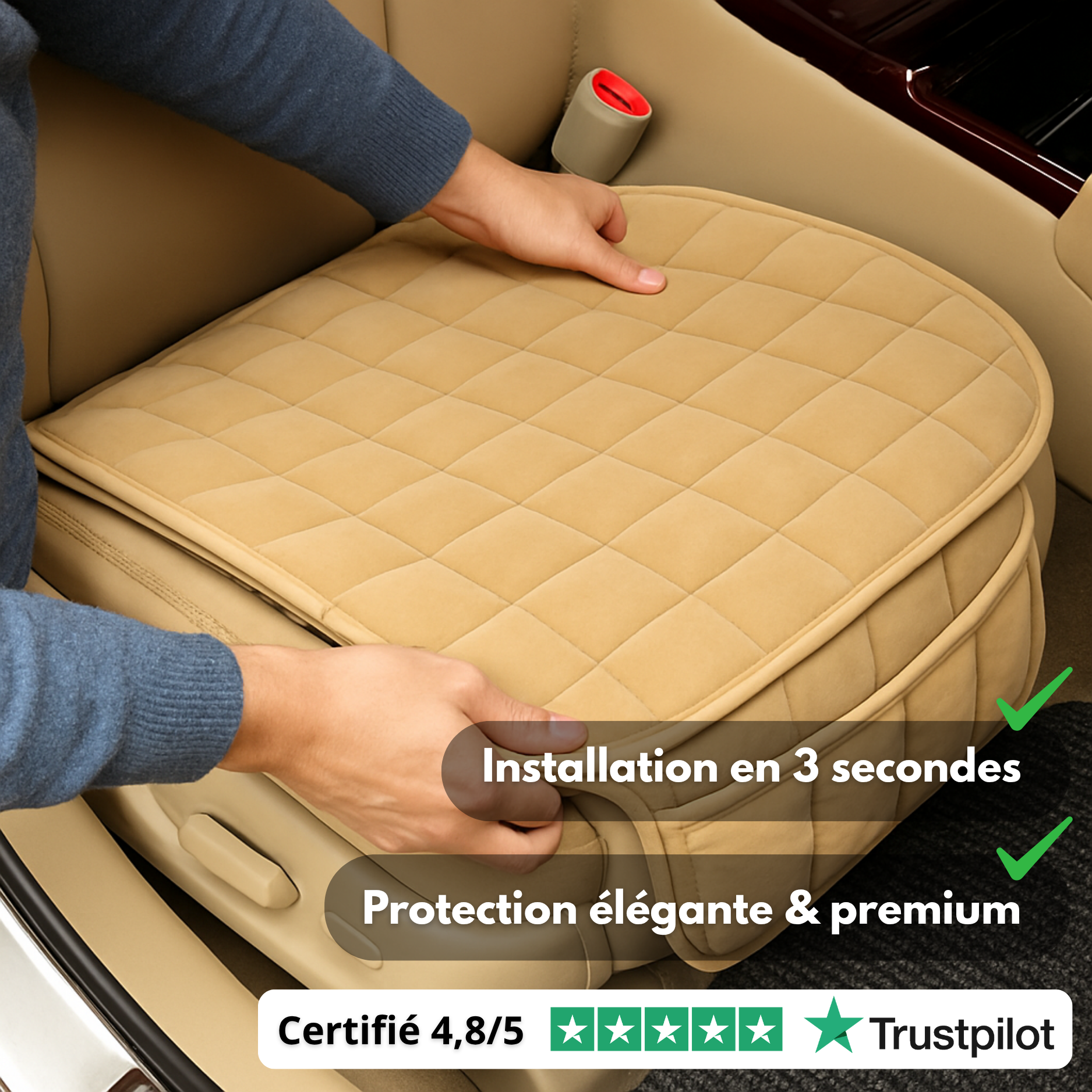 Comodo cuscino per sedile auto – Rivestimento trapuntato antiscivolo, protezione universale in pelle per sedile auto