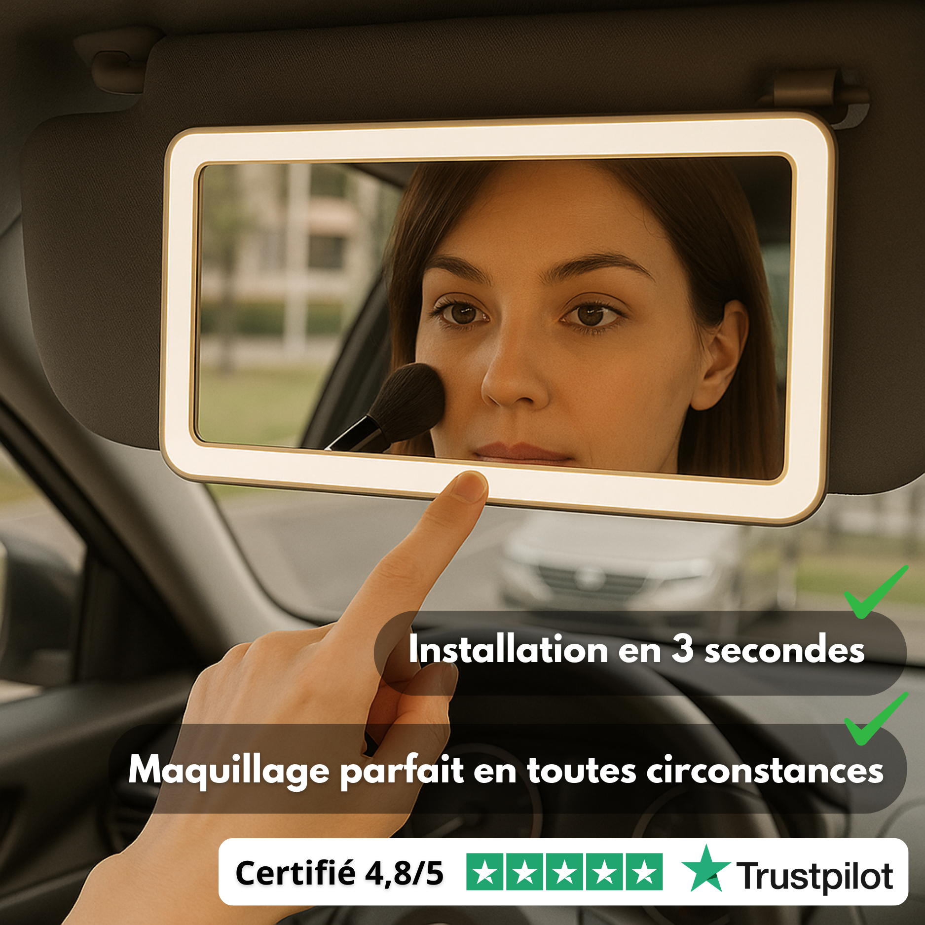 Specchio per il trucco a LED per auto: luce touch e ricaricabile