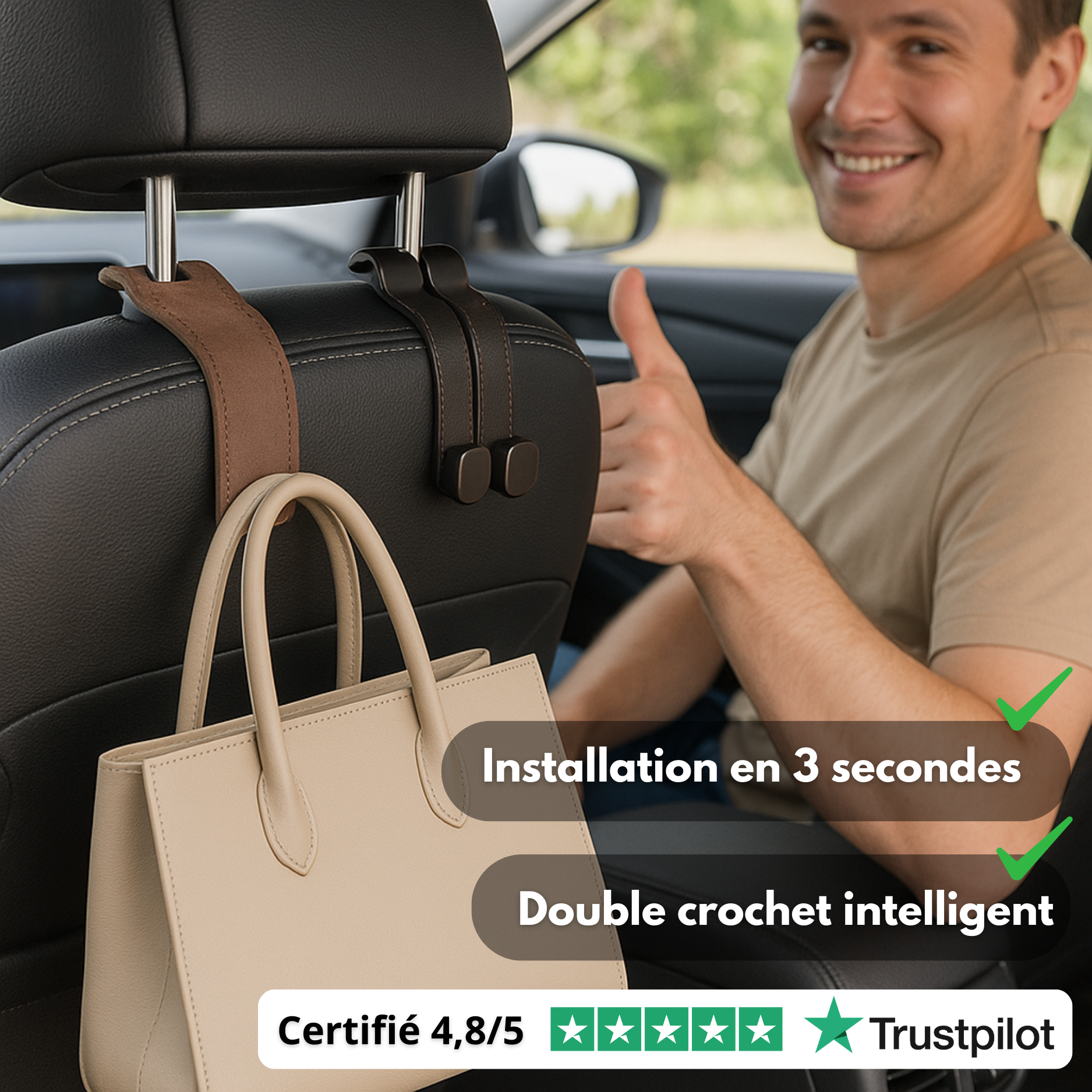 Supporto universale per borsa da auto – Supporto in pelle per borsa da auto