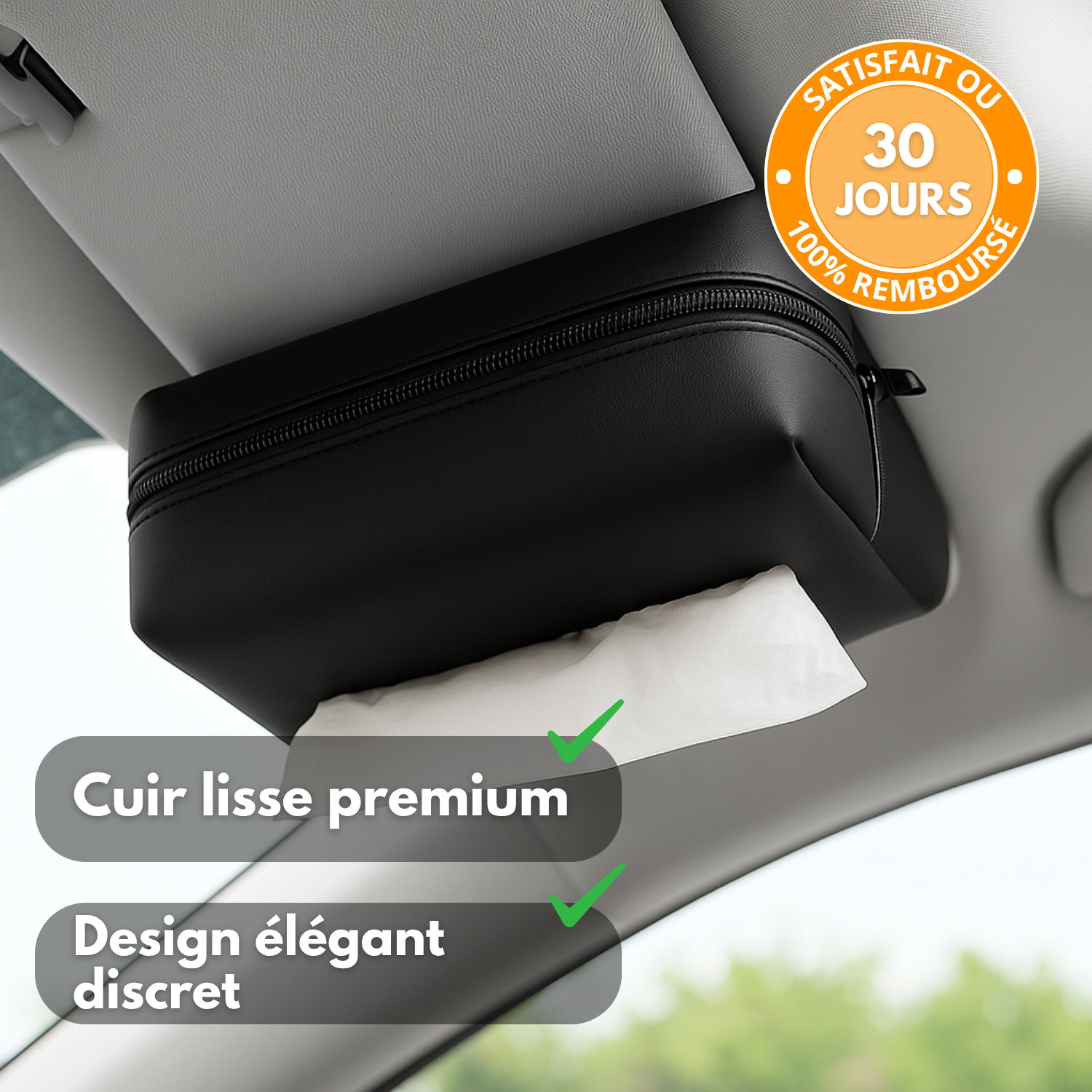 Portafazzoletti in pelle per auto – Supporto universale per visiera parasole, sedile e bracciolo
