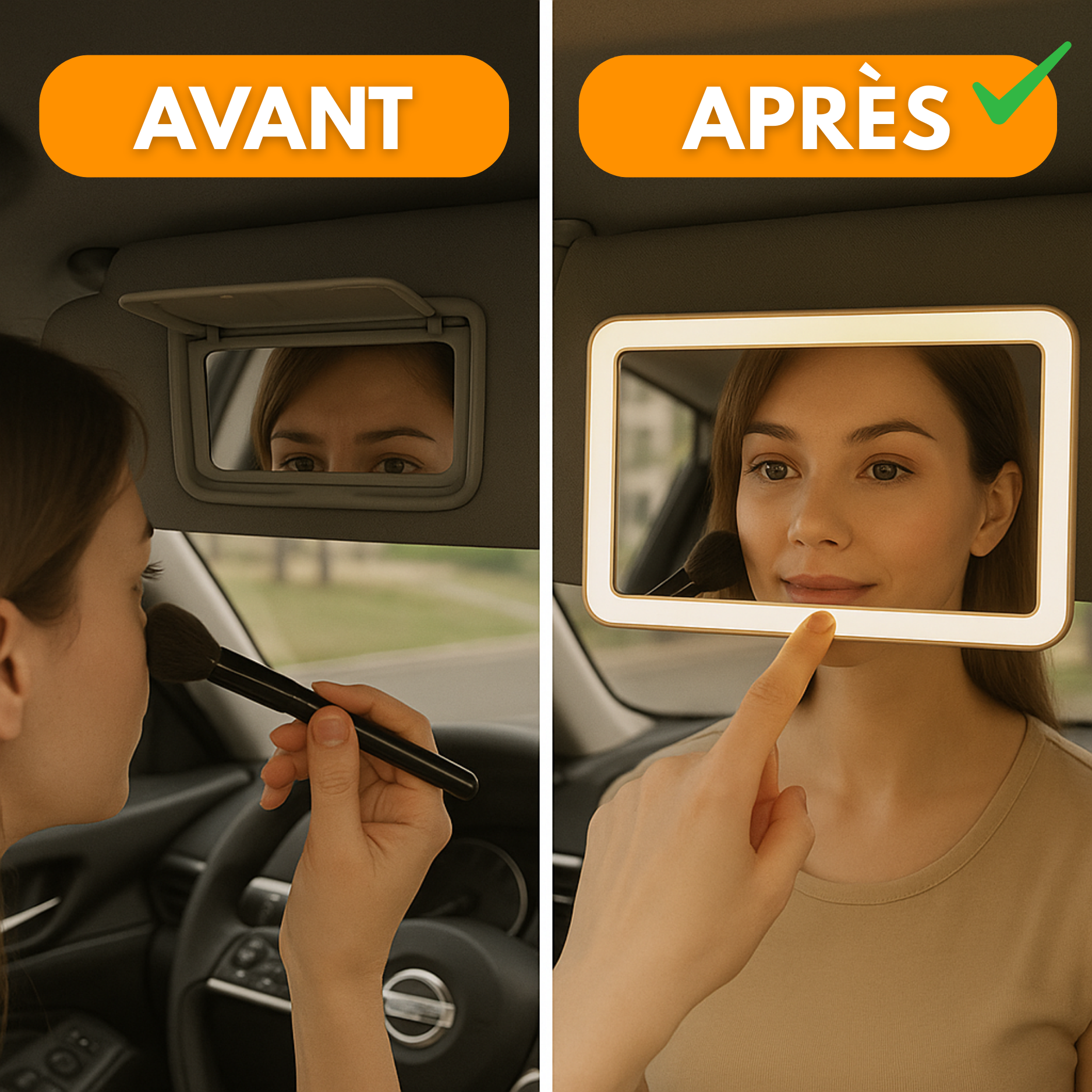 Specchio per il trucco a LED per auto: luce touch e ricaricabile