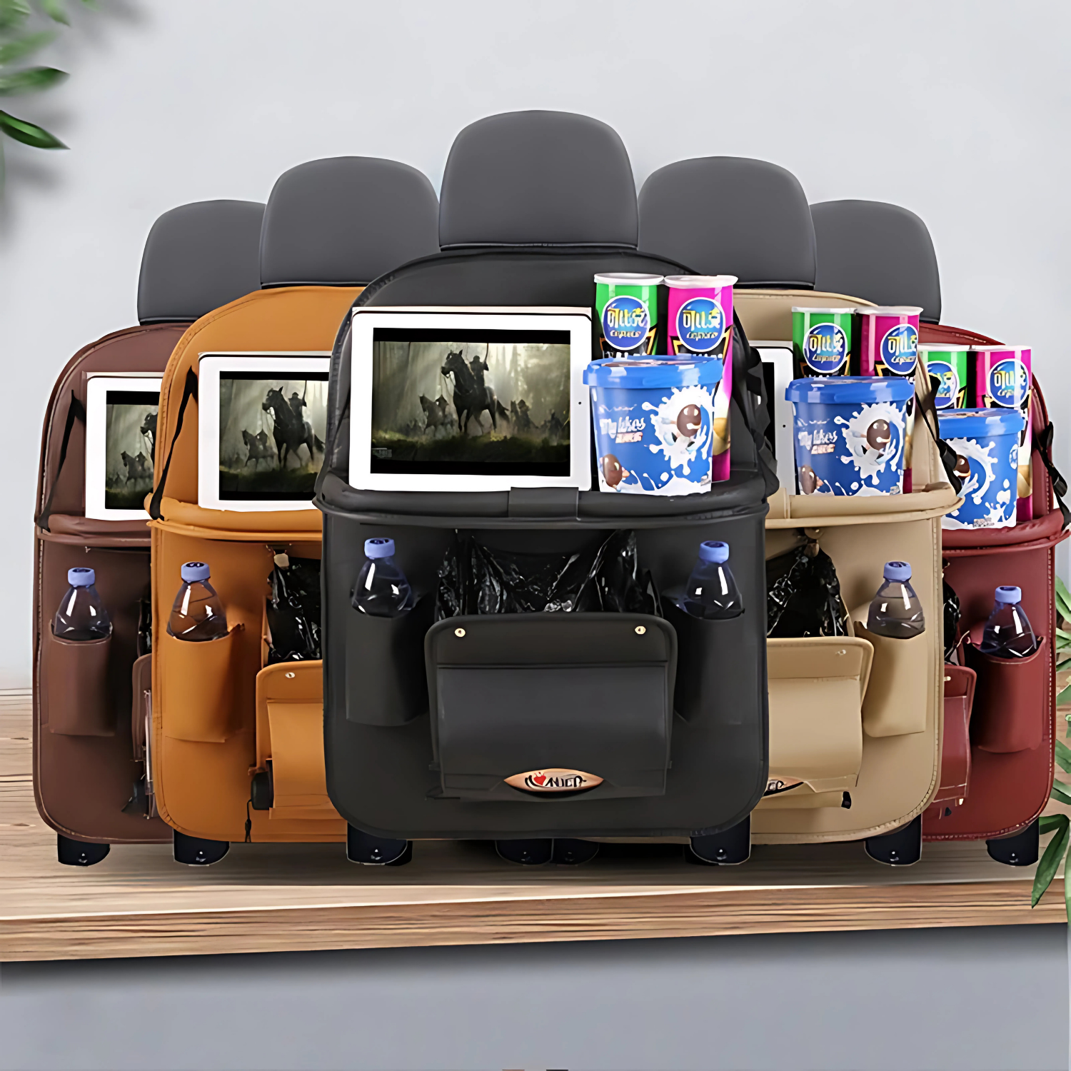 Organizer per seggiolino auto in pelle PU di alta qualità con tavolo pieghevole