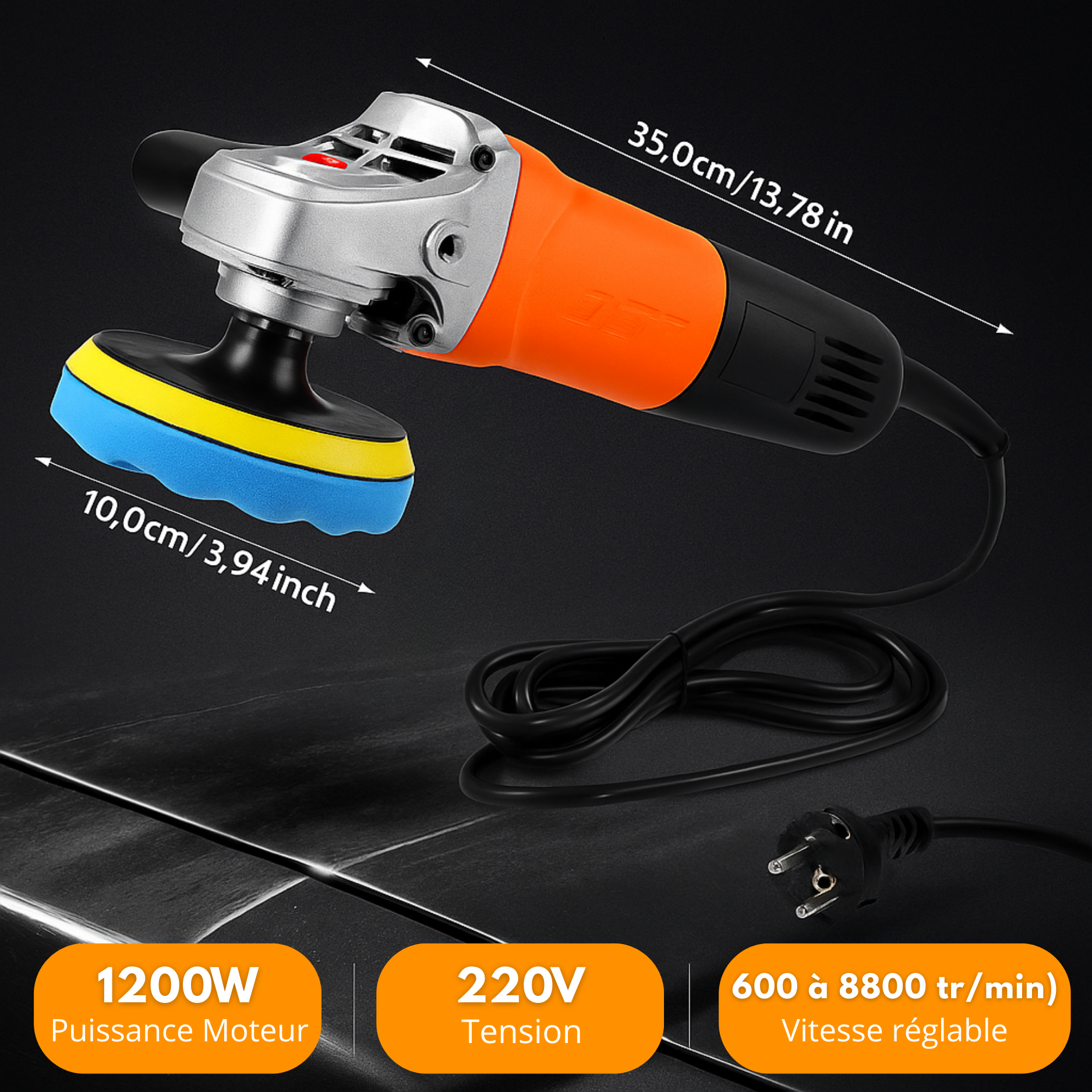 Lucidatrice elettrica per auto da 1200 W – Lucidatrice professionale per carrozzeria con 14 tamponi | Ripara graffi e ripristina la lucentezza