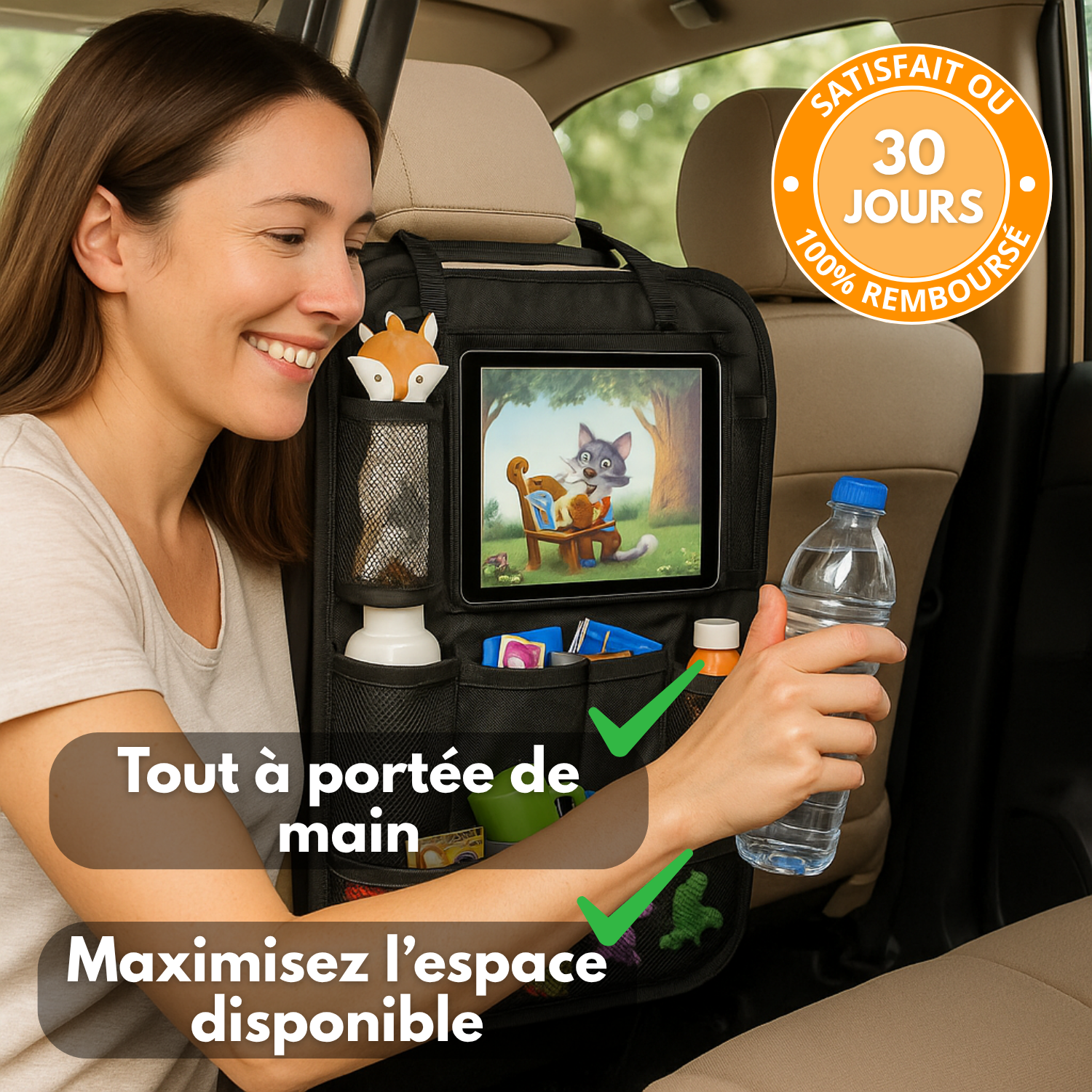 Organizer per sedile posteriore auto (set da 2) – Multi-tasche, protezione per schienale e poggiapiedi – Nero