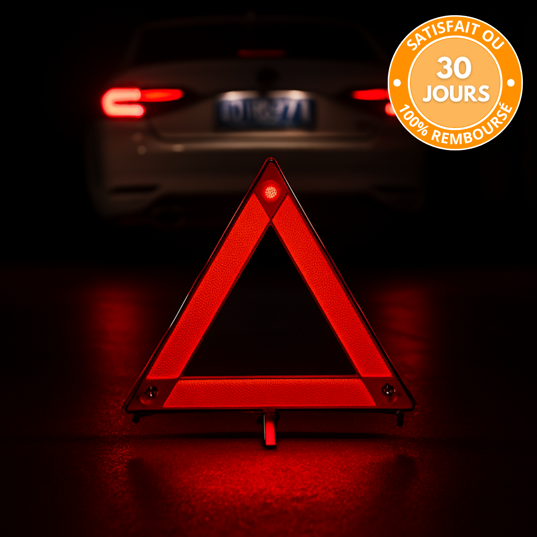 Segnale di emergenza riflettente per auto – Triangolare, pieghevole, 30x30 cm