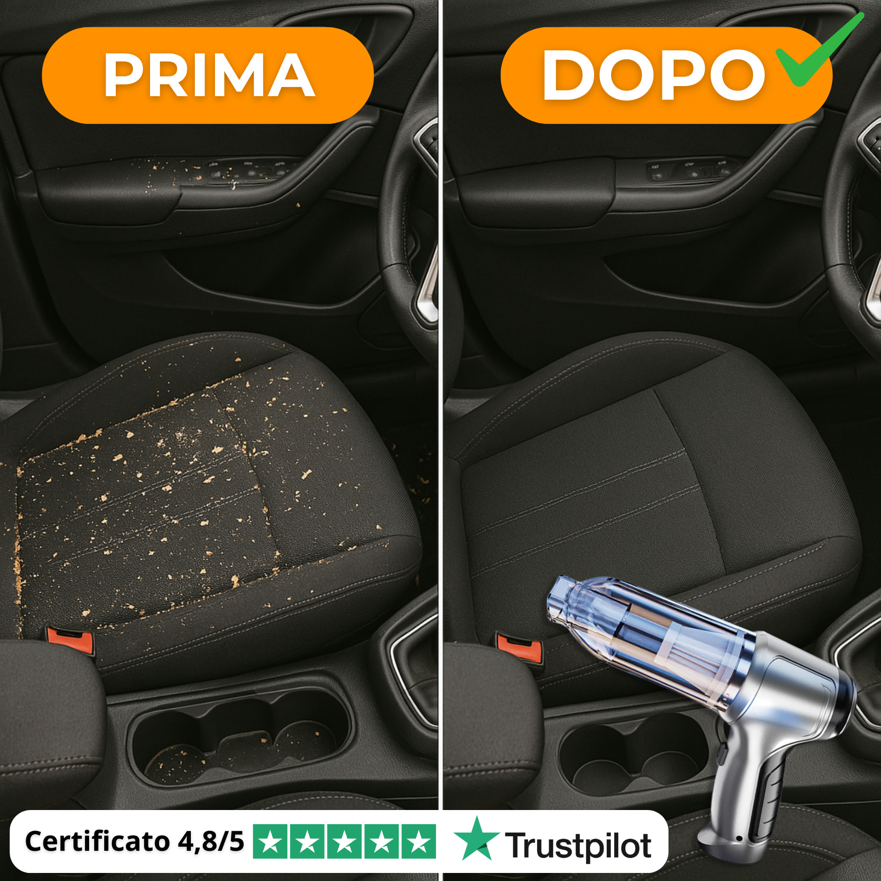 Aspirapolvere A90 PRO per auto senza fili potente – Compatto, leggero e ricaricabile