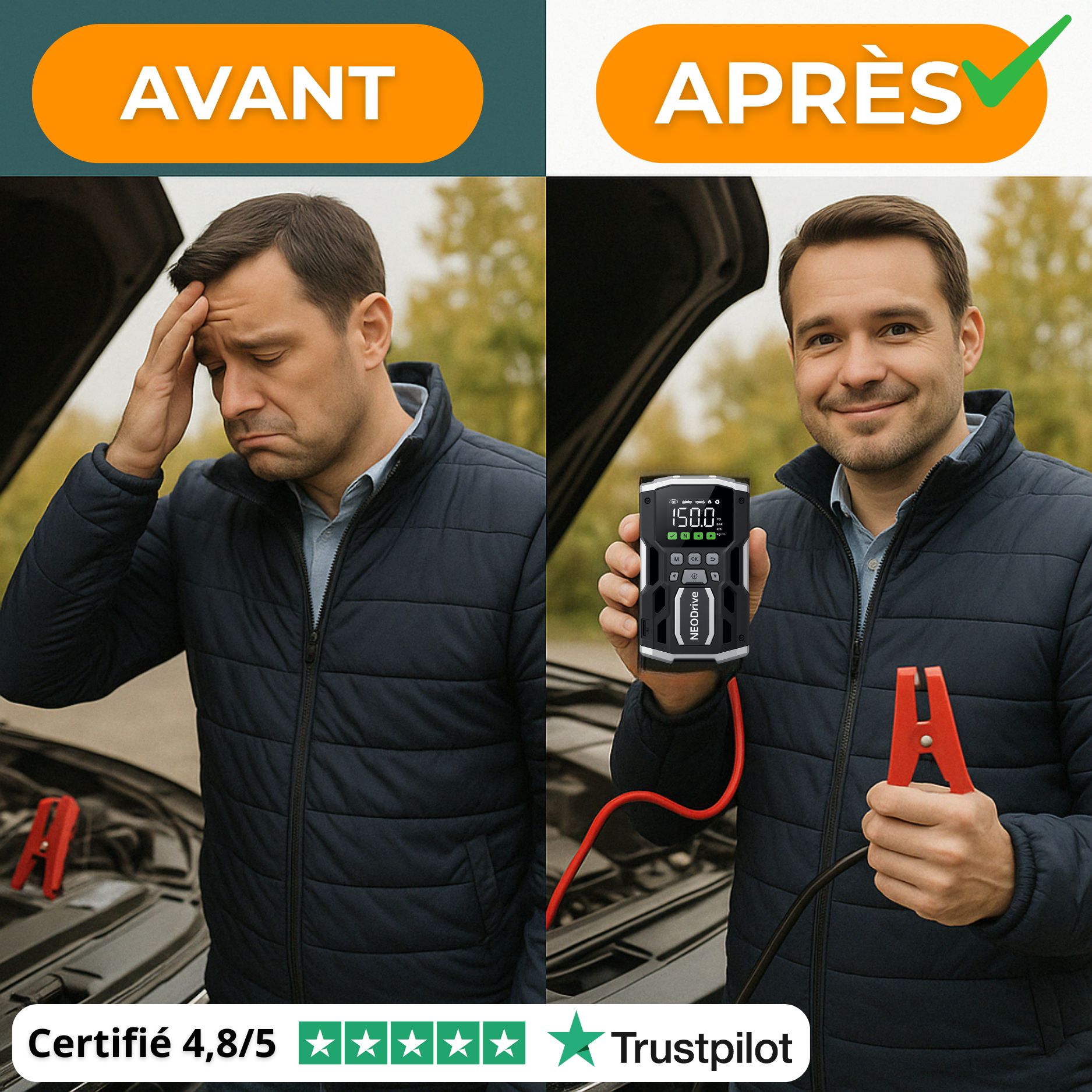 Avviatore di emergenza per auto: booster di batteria e compressore per auto, potente e portatile