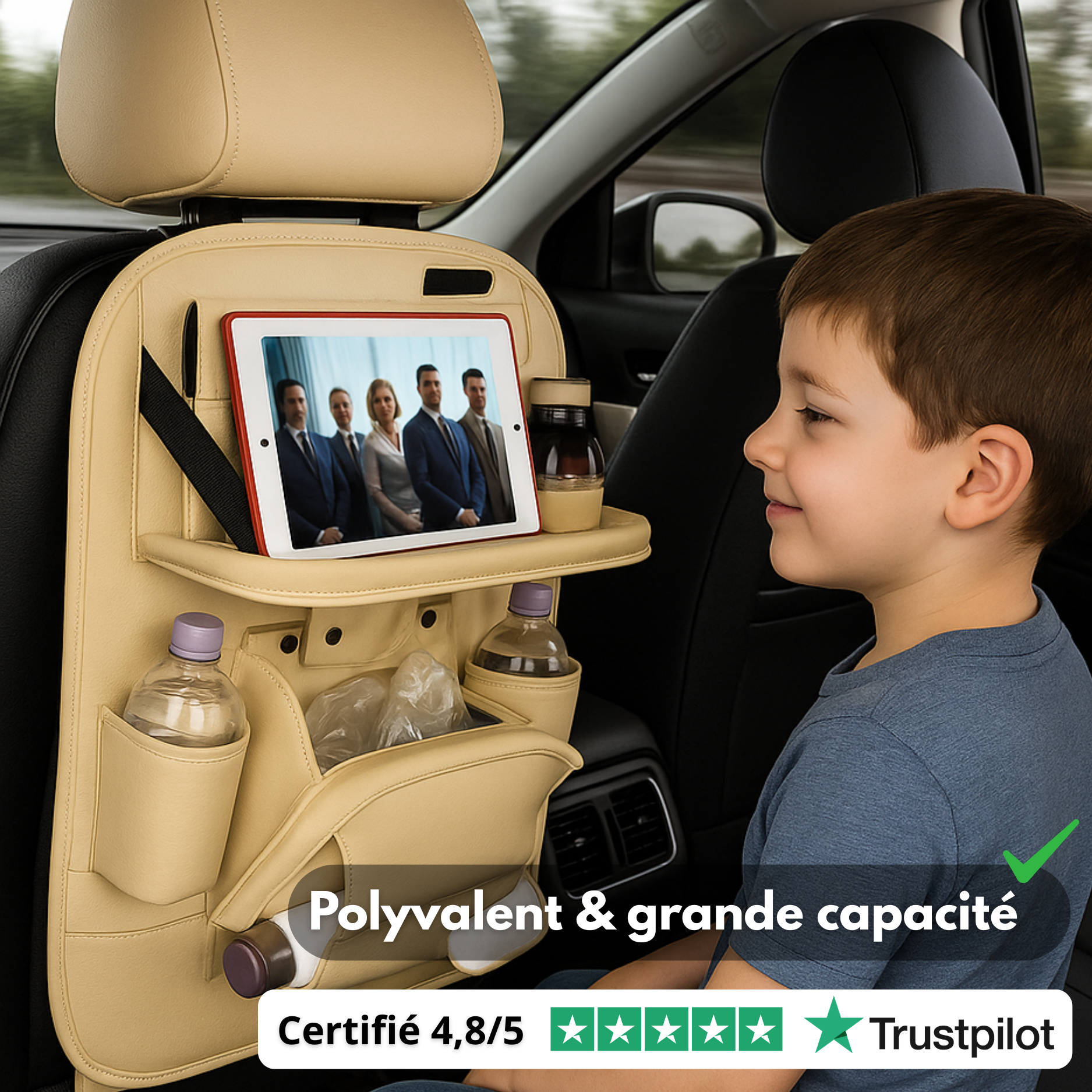 Organizer per seggiolino auto in pelle PU di alta qualità con tavolo pieghevole