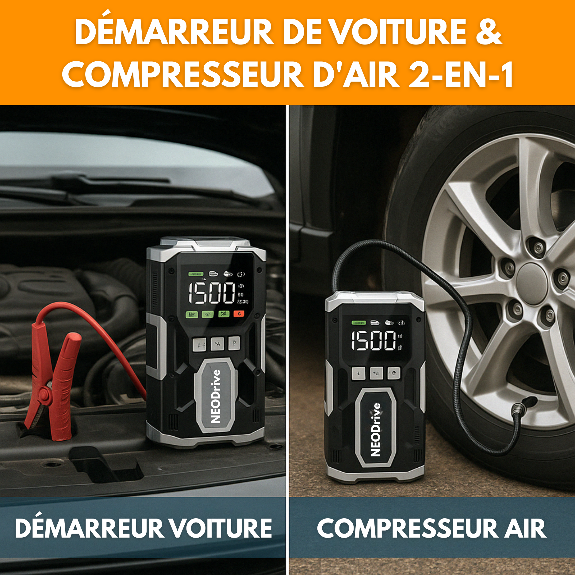 Avviatore di emergenza per auto: booster di batteria e compressore per auto, potente e portatile