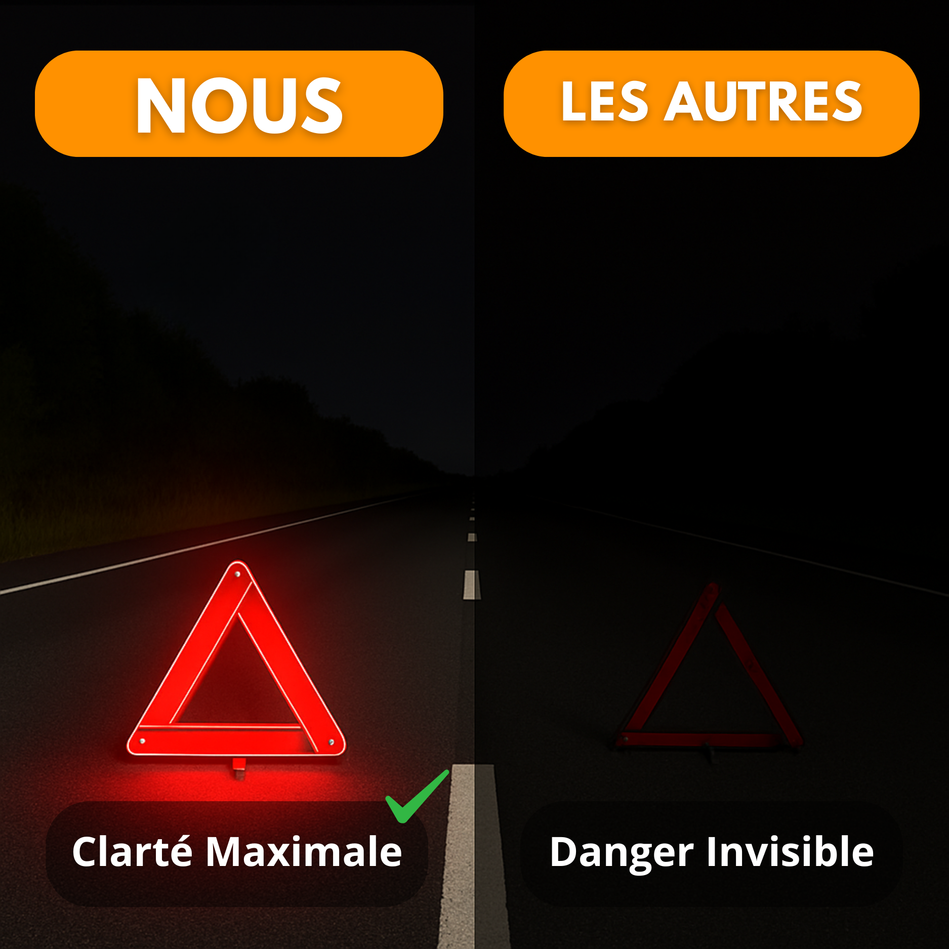 Segnale di emergenza riflettente per auto – Triangolare, pieghevole, 30x30 cm