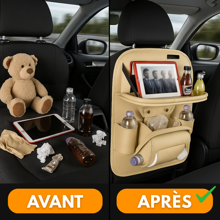 Organizer per seggiolino auto in pelle PU di alta qualità con tavolo pieghevole