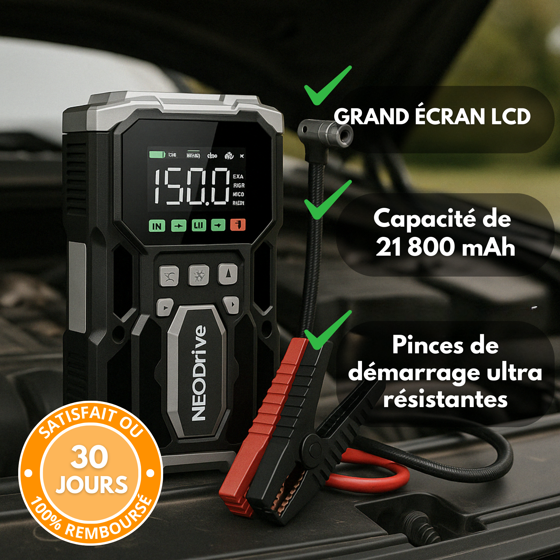 Avviatore di emergenza per auto: booster di batteria e compressore per auto, potente e portatile