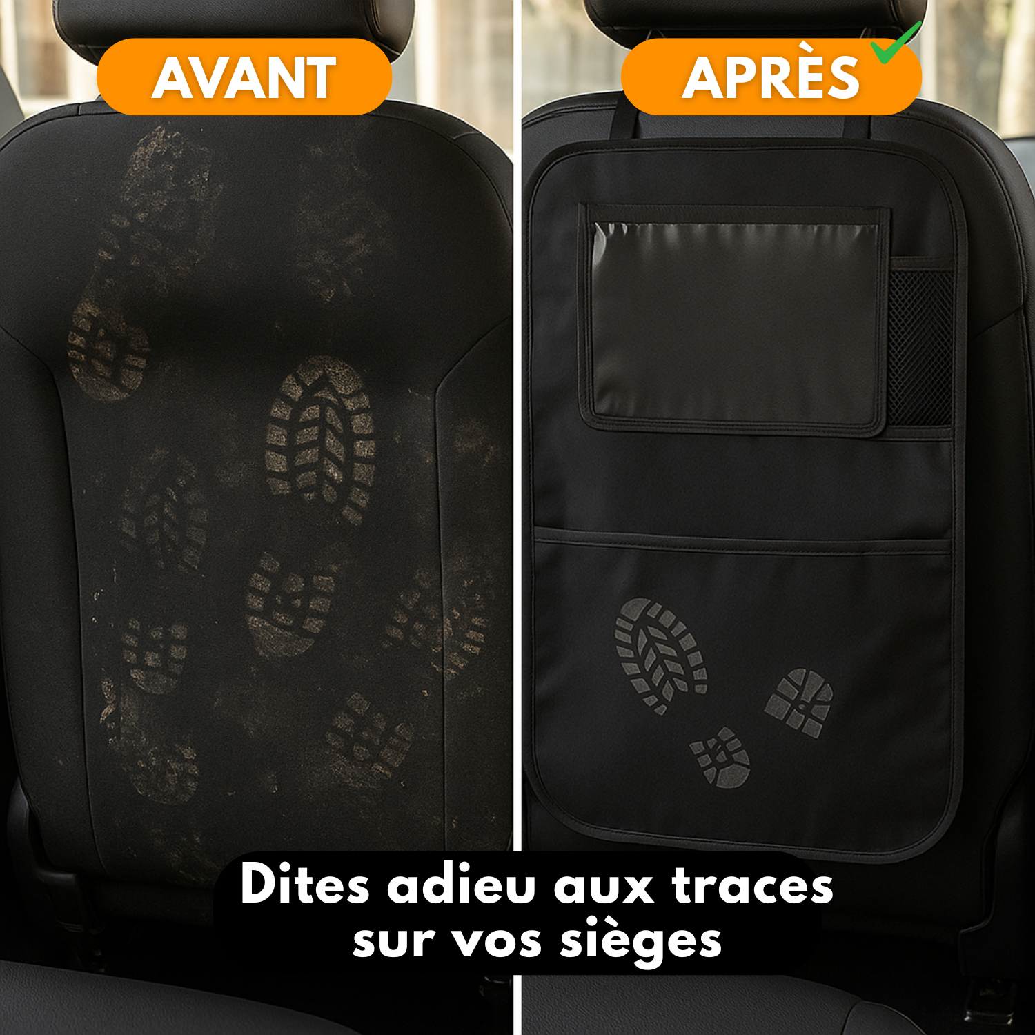 Organizer per sedile posteriore auto (set da 2) – Multi-tasche, protezione per schienale e poggiapiedi – Nero