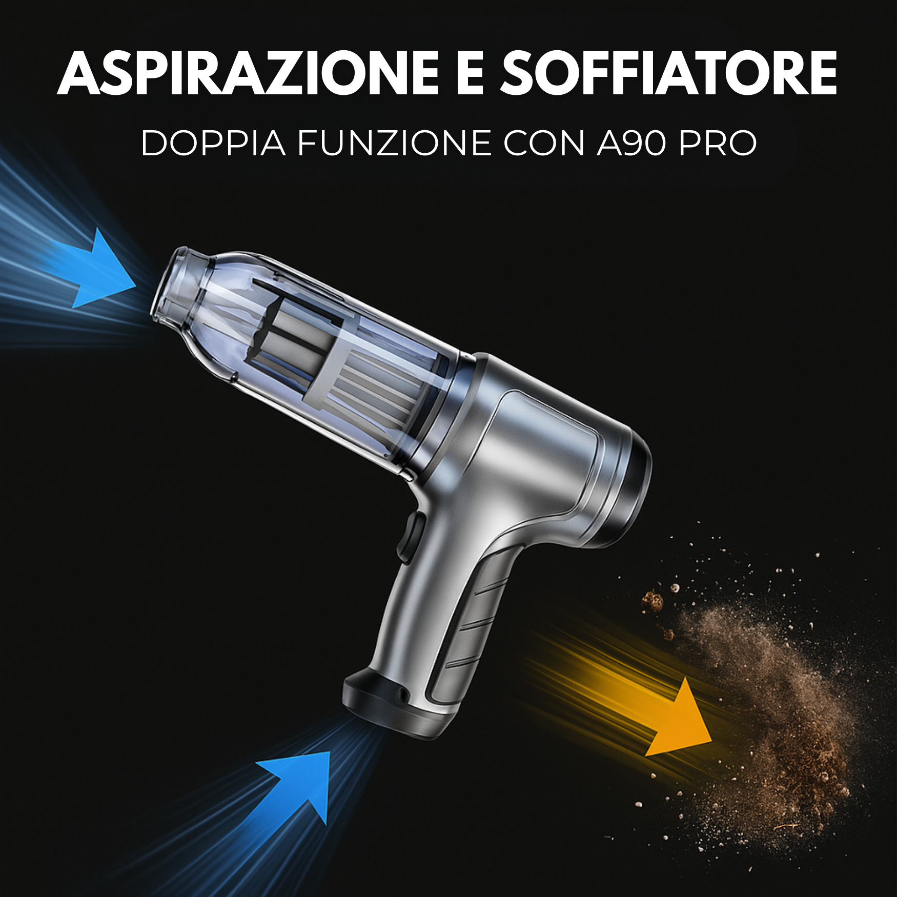 Aspirapolvere A90 PRO per auto senza fili potente – Compatto, leggero e ricaricabile