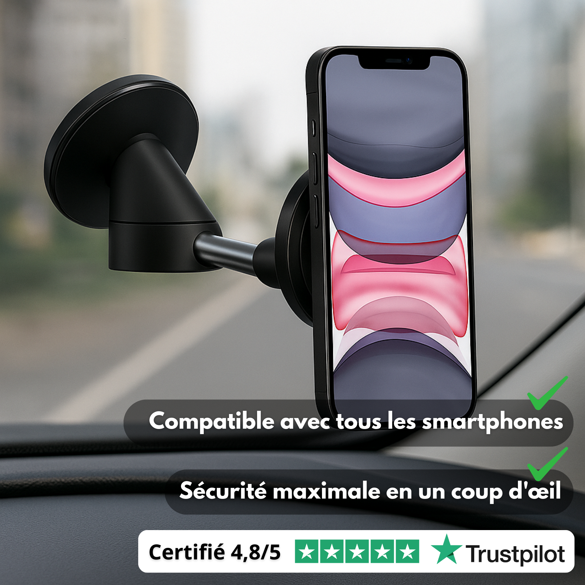 Supporto magnetico per telefono da auto – Parabrezza e cruscotto