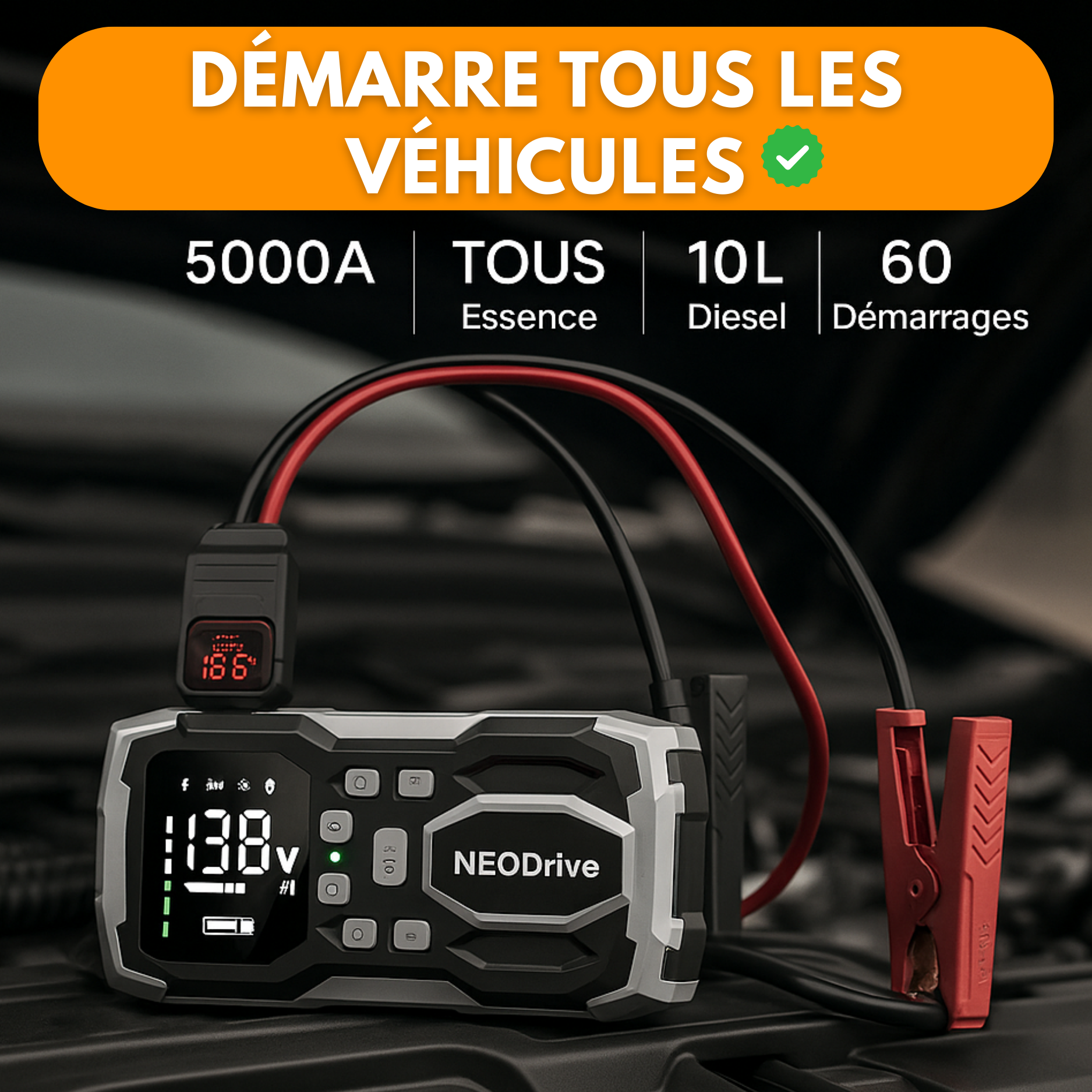 Avviatore di emergenza per auto: booster di batteria e compressore per auto, potente e portatile