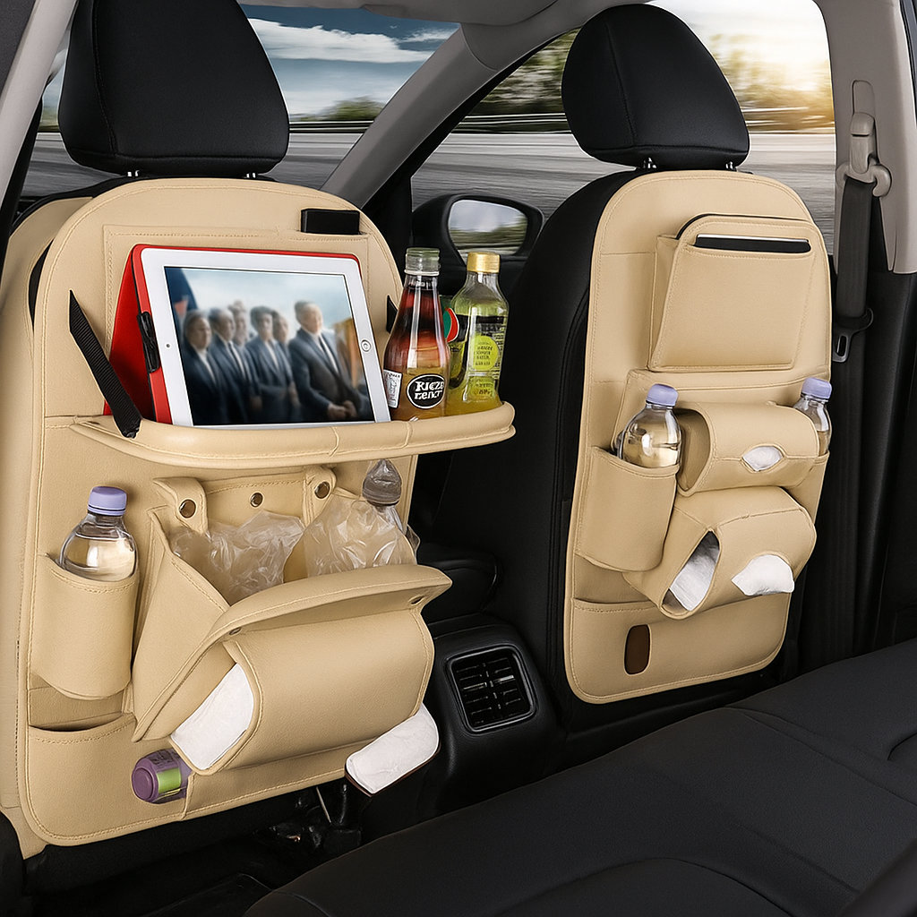 Organizer per seggiolino auto in pelle PU di alta qualità con tavolo pieghevole