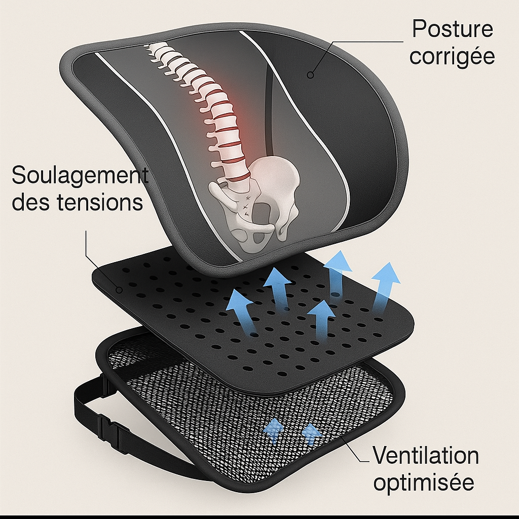 Cuscino ergonomico per supporto lombare per auto – Rete traspirante